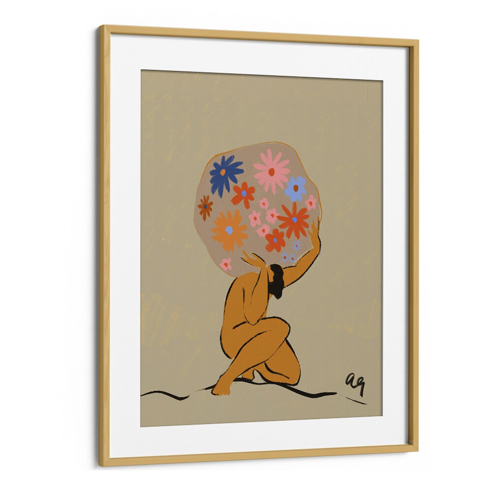 World On Her Shoulders By Arty Guava Wall Art Prints in Oak Wood Frame With Mount