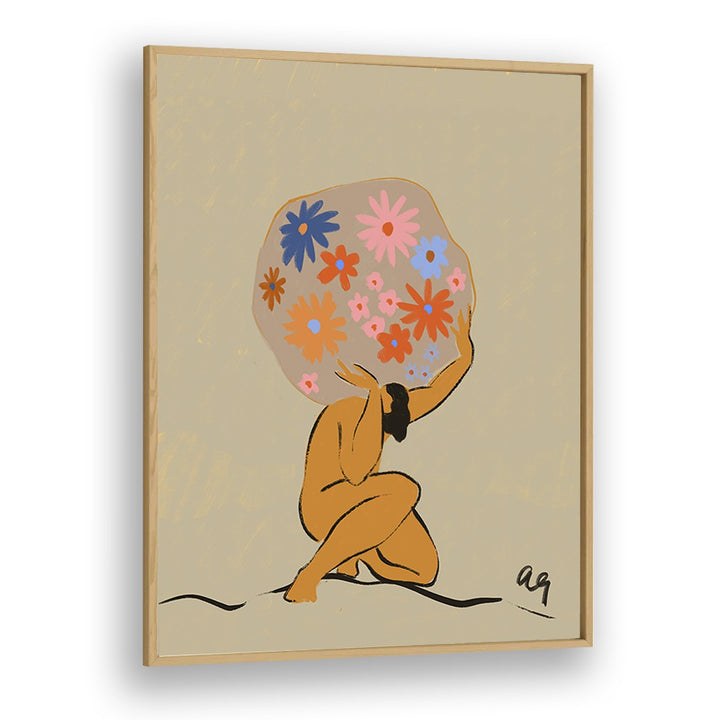 World On Her Shoulders By Arty Guava Wall Art Prints in Oak Wood Plain Frame