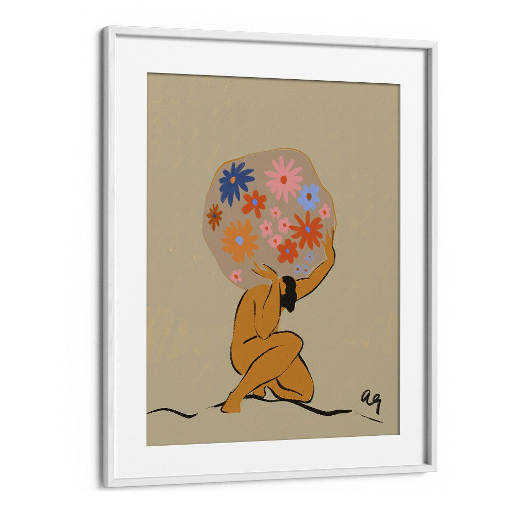 World On Her Shoulders By Arty Guava Wall Art Prints in White Frame With Mount