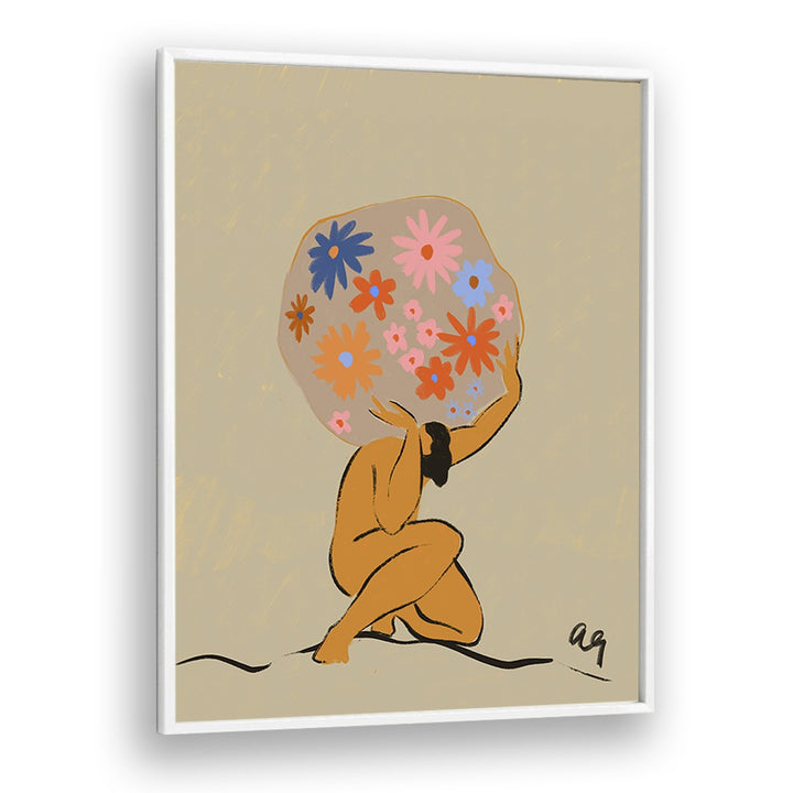 World On Her Shoulders By Arty Guava Wall Art Prints in White Plain Frame