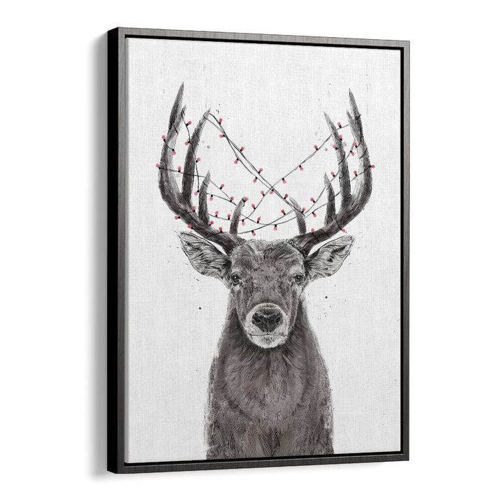 Xmas Deer By Balazs Solti Kids Room Art in Black Floater Frame