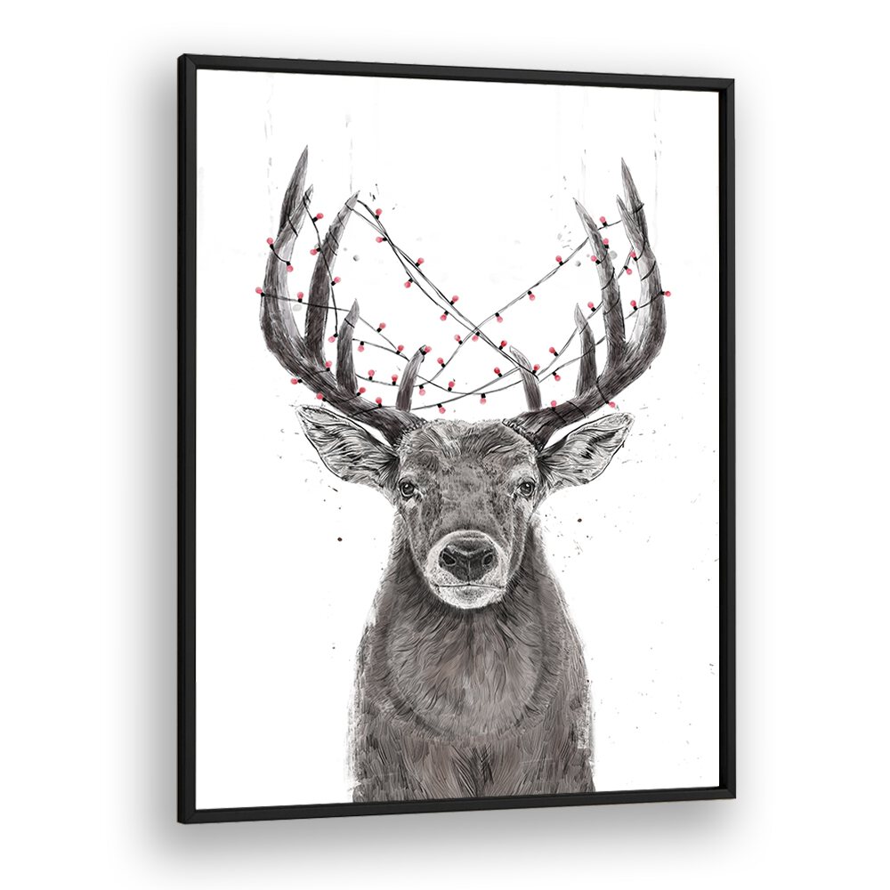 Xmas Deer By Balazs Solti Kids Room Art in Black Plain Frame