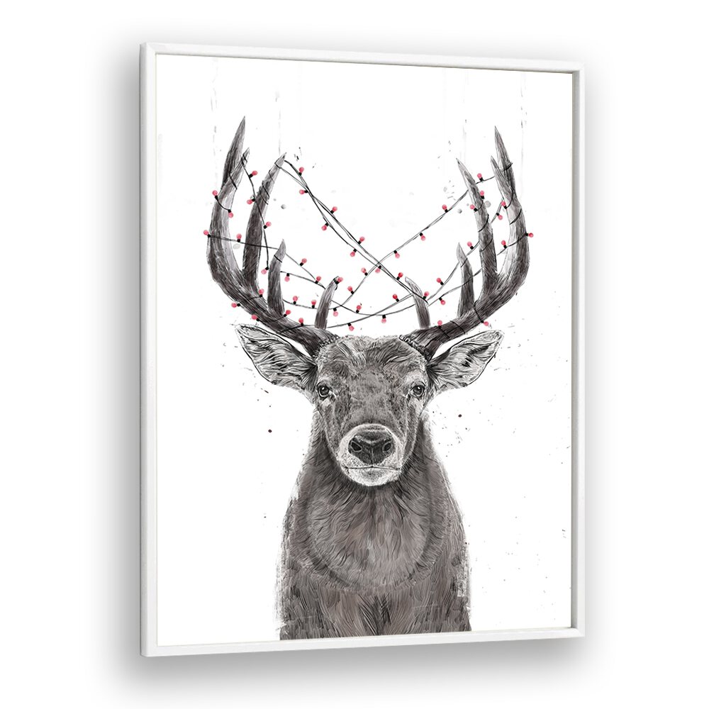 Xmas Deer By Balazs Solti Kids Room Art in White Plain Frame