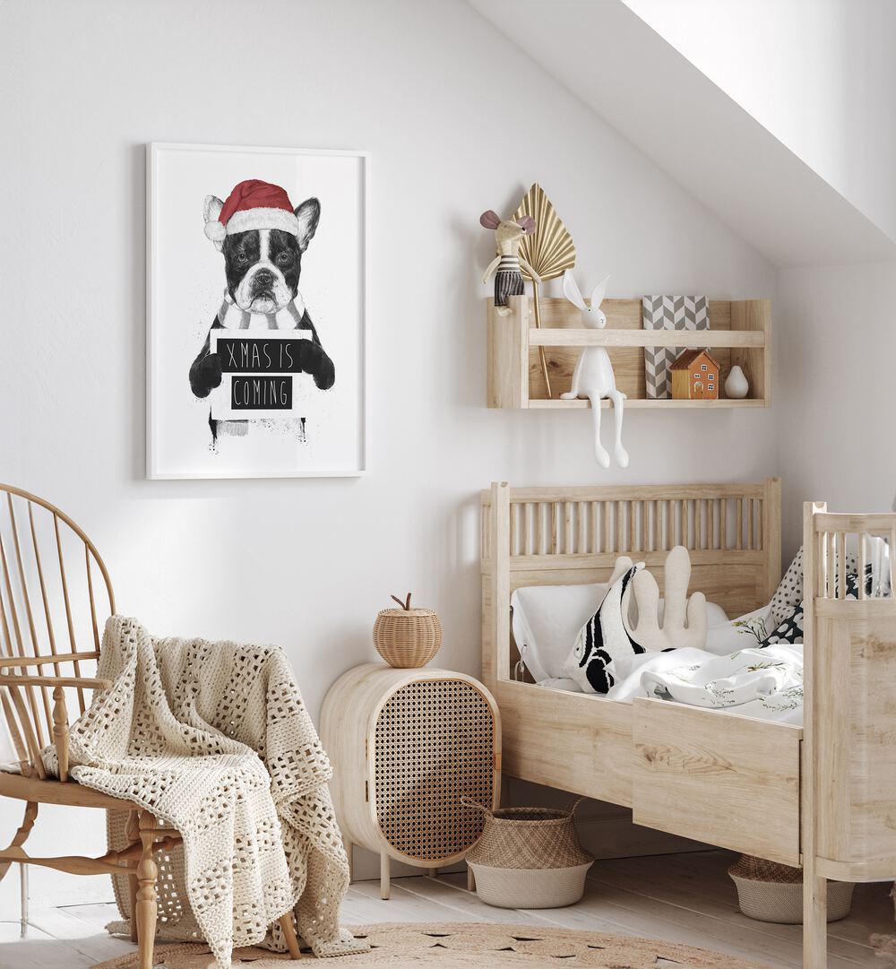 Xmas Is Coming By Balazs Solti Kids Room Art in White Plain Frame placed on a White Colored Wall in the Kids Room