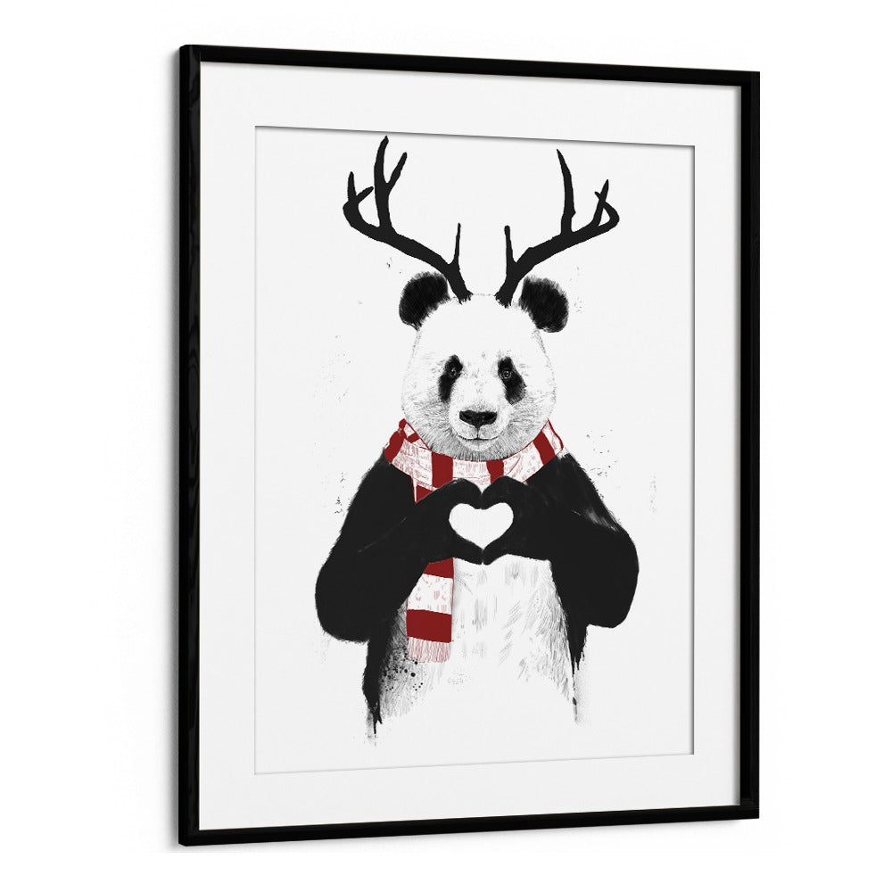 Xmas Panda By Balazs Solti Kids Room Art in Black Frame With Mount