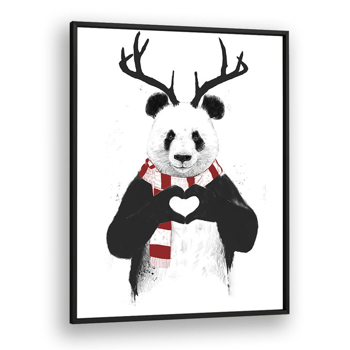 Xmas Panda By Balazs Solti Kids Room Art in Black Plain Frame