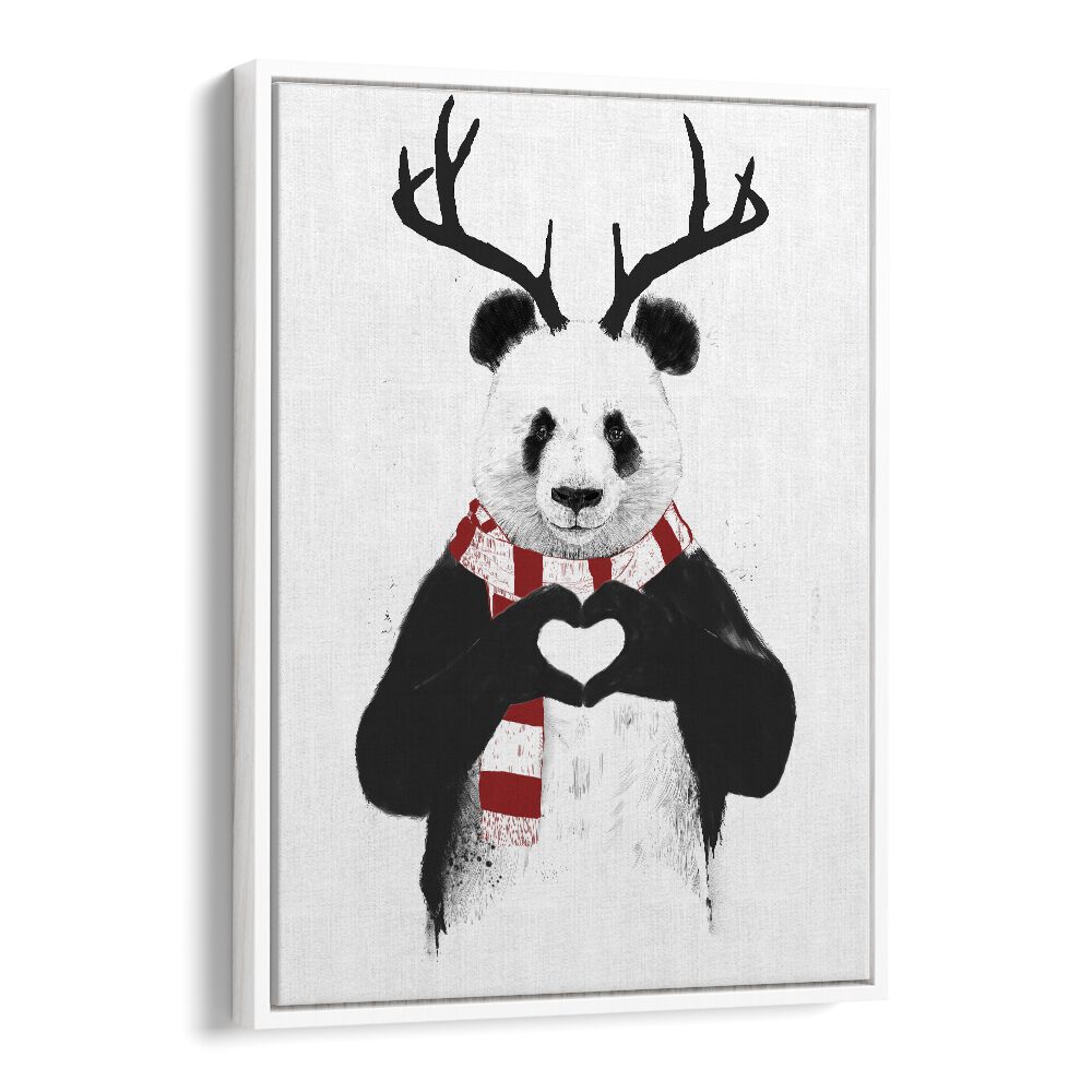 Xmas Panda By Balazs Solti Kids Room Art in White Floater Frame