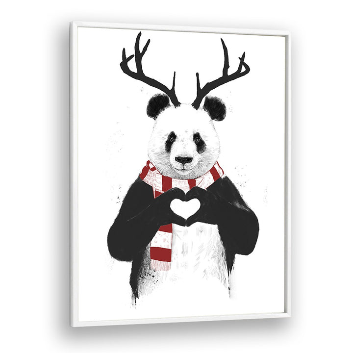 Xmas Panda By Balazs Solti Kids Room Art in White Plain Frame