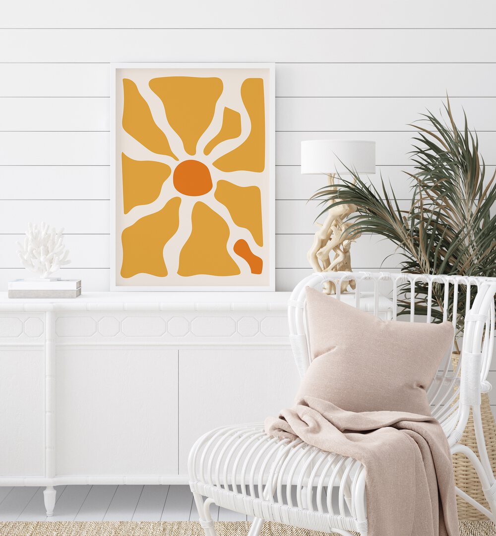 Yellow lagoon-I boho wall art painting artwork Placed on Table