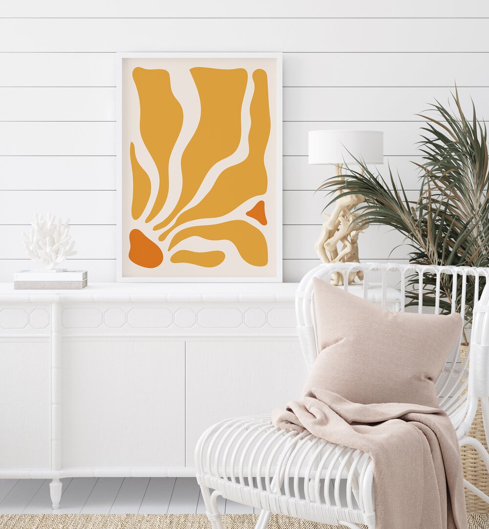 Yellow lagoon-II boho wall art painting artwork Placed on table