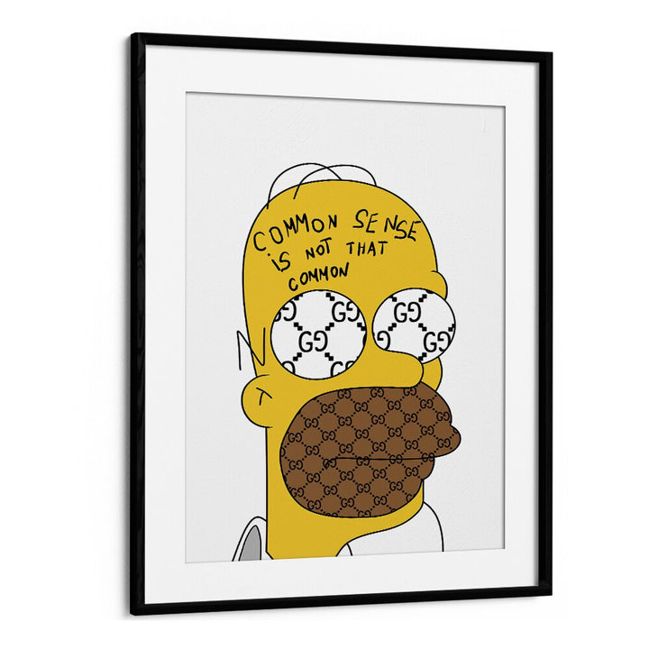 Yellow Simpson Comic Art Artwork in Black Frame With Mount