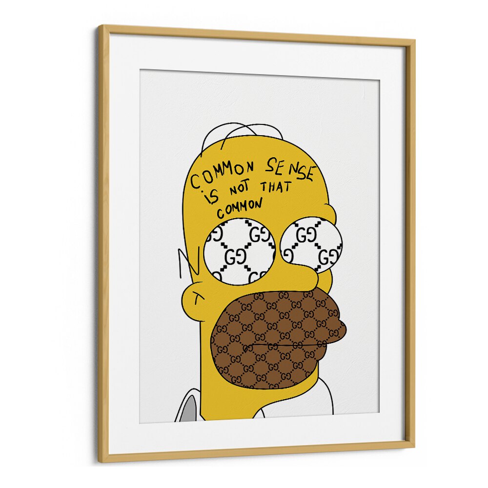 Yellow Simpson Comic Art Artwork in Oak Wood Frame With Mount