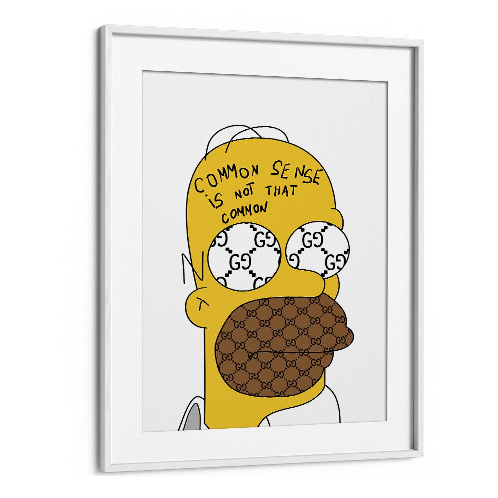 Yellow Simpson Comic Art Artwork in White Frame With Mount