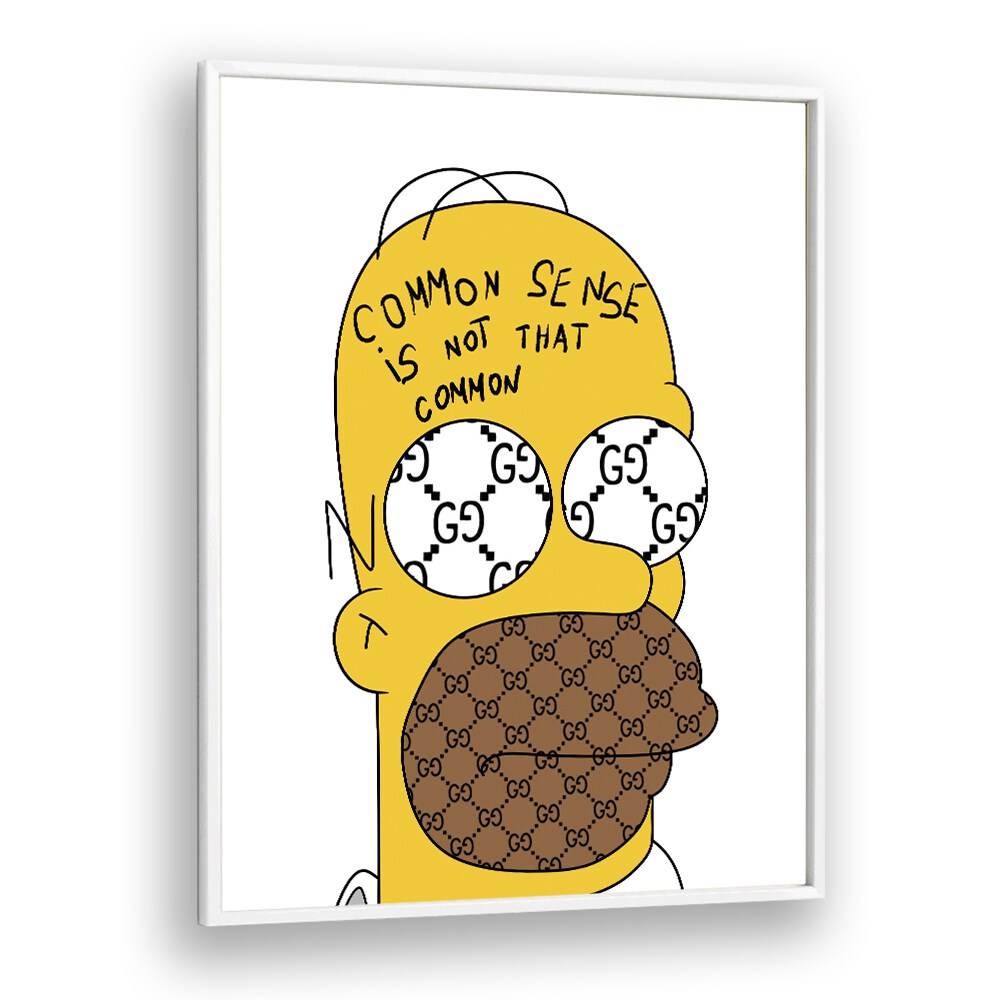 Yellow Simpson Comic Art Artwork in White Plain Frame