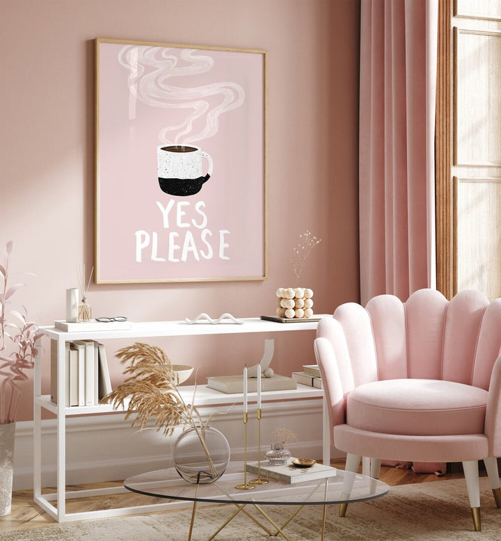 Cozy cafe scene featuring the "YES PLEASE, BAR" art print, perfect for stylish decor in any space.