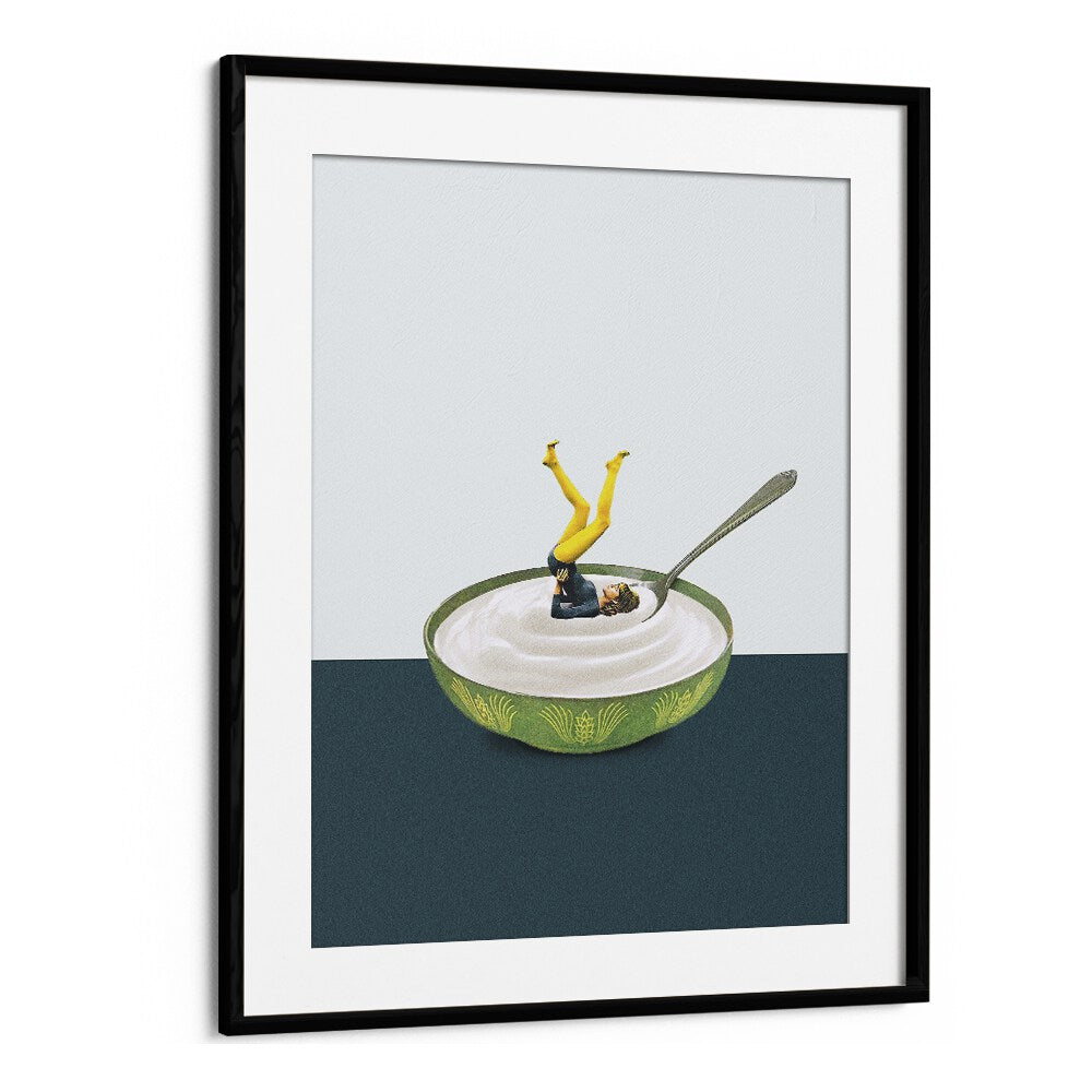 Yoga In My Yogurt Bar & Cafe Artwork in Black Frame With Mount