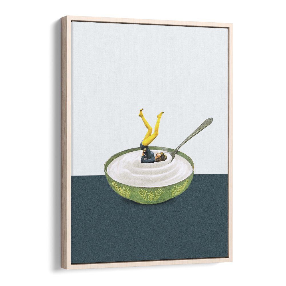 Yoga In My Yogurt Bar & Cafe Artwork in Oak Wood Floater Frame