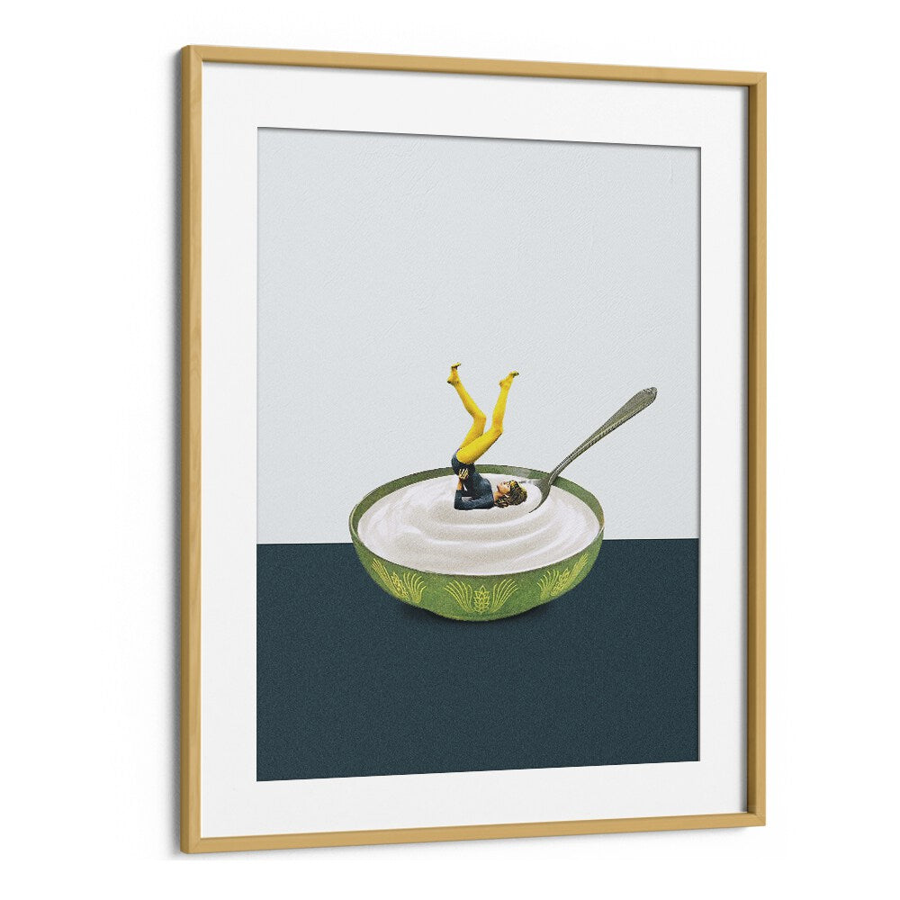 Yoga In My Yogurt Bar & Cafe Artwork in Oak Wood Frame With Mount