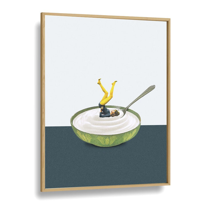 Yoga In My Yogurt Bar & Cafe Artwork in Oak Wood Plain Frame