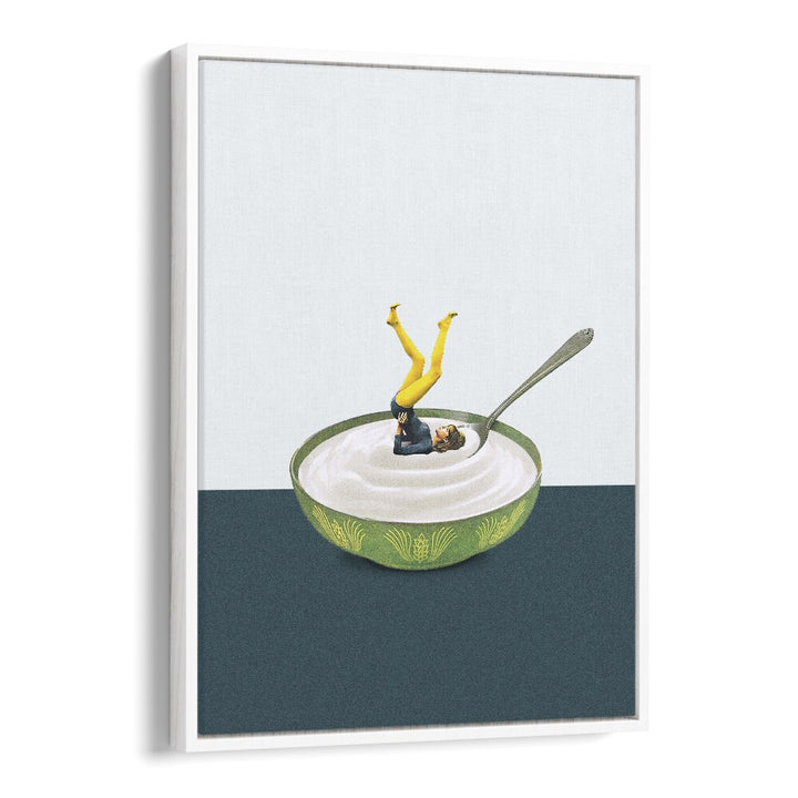 Yoga In My Yogurt Bar & Cafe Artwork in White Floater Frame