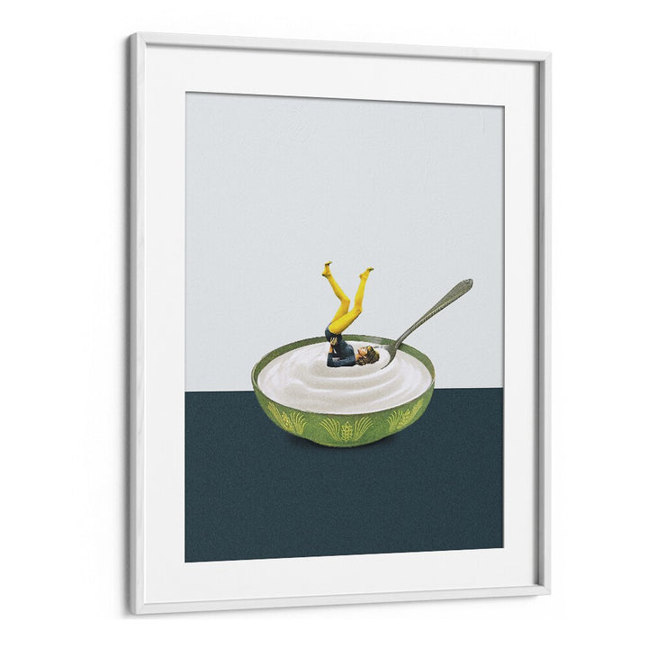 Yoga In My Yogurt Bar & Cafe Artwork in White Frame With Mount