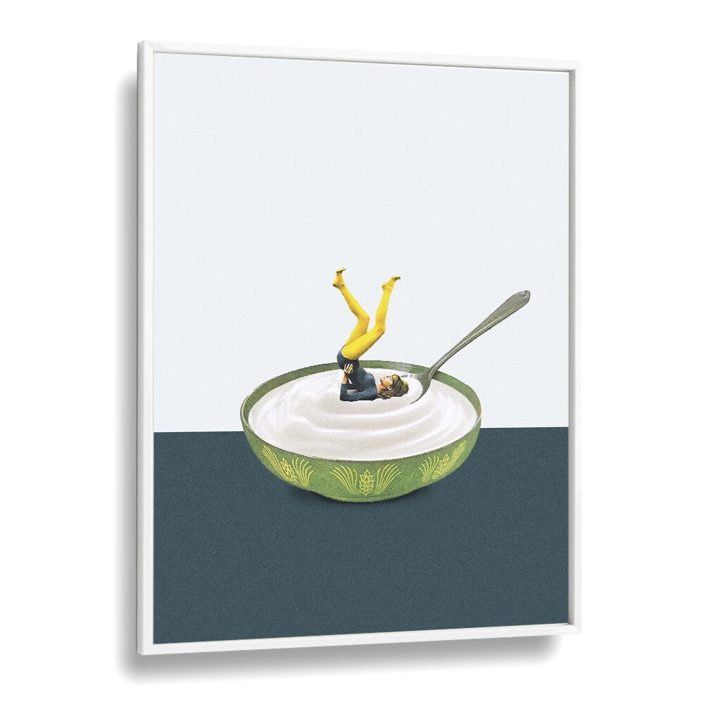 Yoga In My Yogurt Bar & Cafe Artwork in White Plain Frame