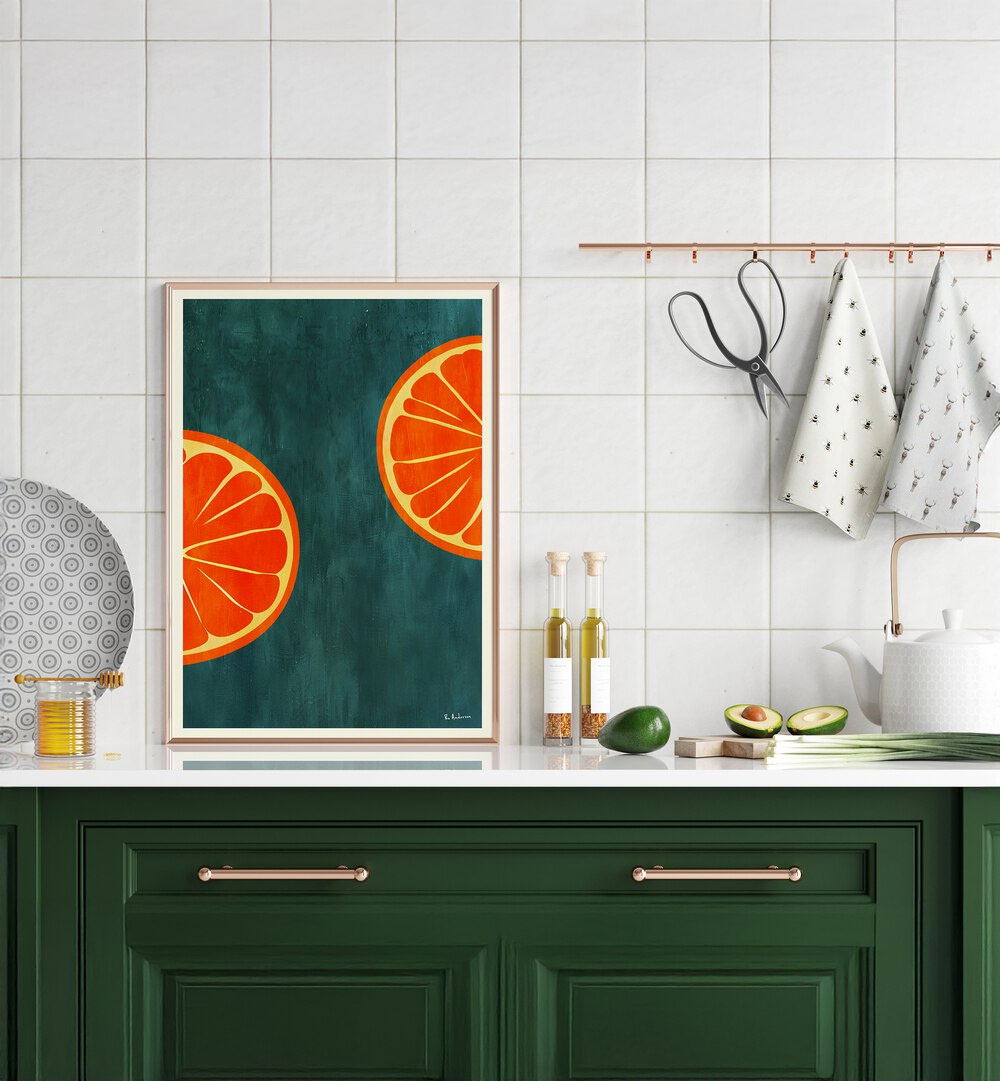 Brighten your cooking space with YOU AND ME, KITCHEN POSTERS, showcasing vibrant orange designs for added charm.
