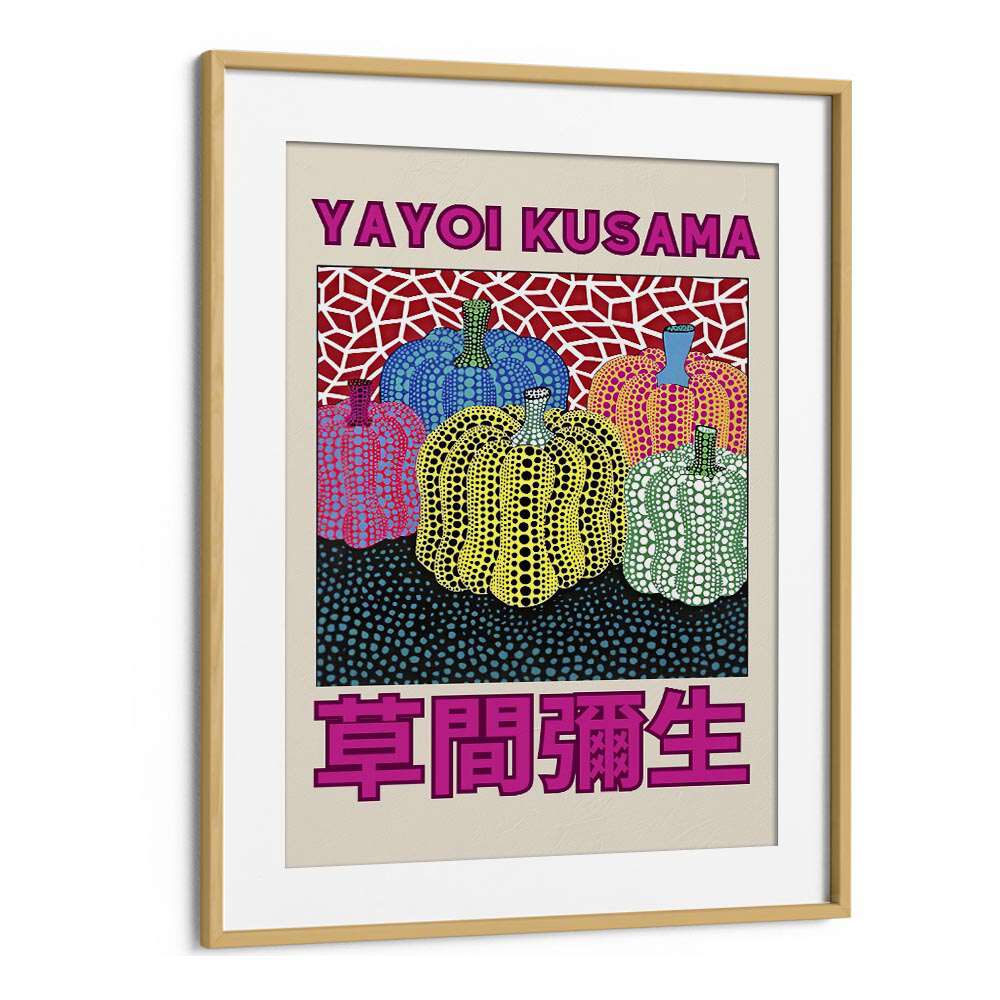 Yayoi Kusama Art Print By Yayoi Kusama Japanese Vintage Paintings in Oak Wood Frame With Mount