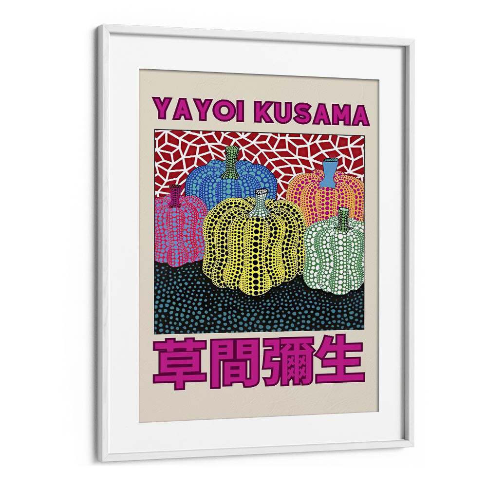 Yayoi Kusama Art Print By Yayoi Kusama Japanese Vintage Paintings in White Frame With Mount