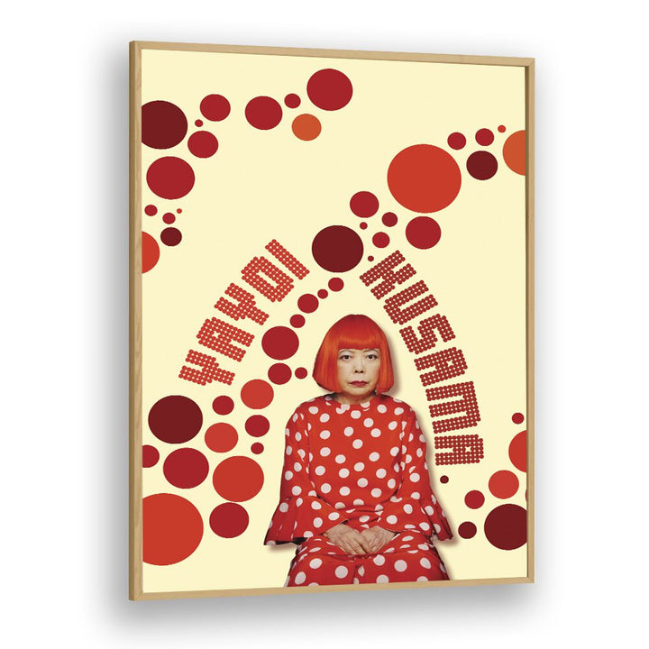 Yayoi Kusama By Grishma Korjani Artist Tribute Posters in Oak Wood Plain Frame