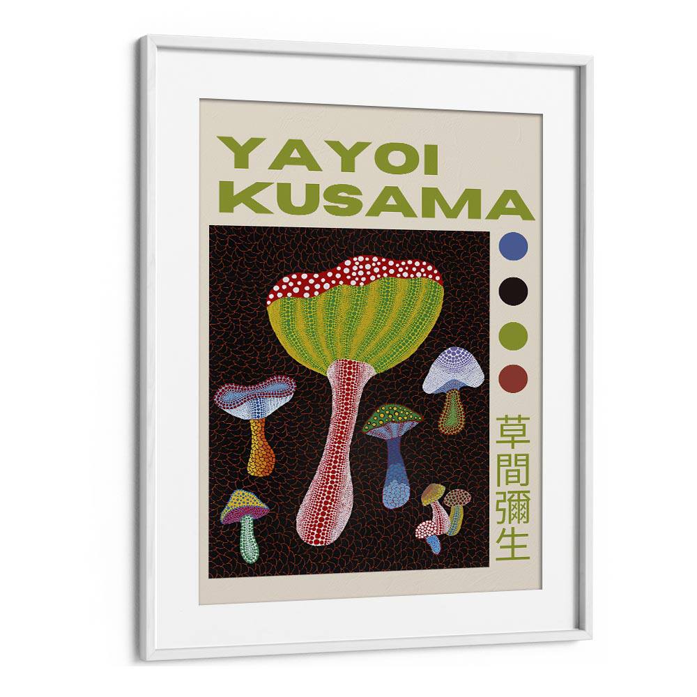 Yayoi Kusama Exhibition Print By Yayoi Kusama Japanese Vintage Paintings in White Frame With Mount