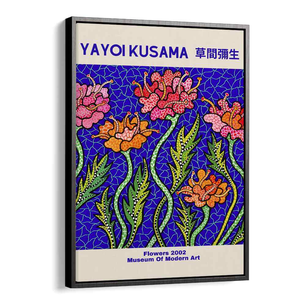 Yayoi Kusama-Flowers 2002 Museum Of Modern Art By Yayoi Kusama Japanese Vintage Paintings in Black Floater Frame