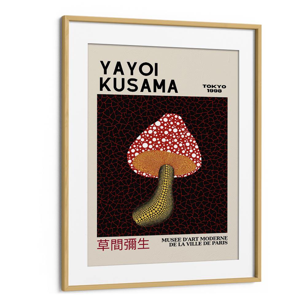 Yayoi Kusama II Japanese Vintage Paintings in Oak Wood Frame With Mount