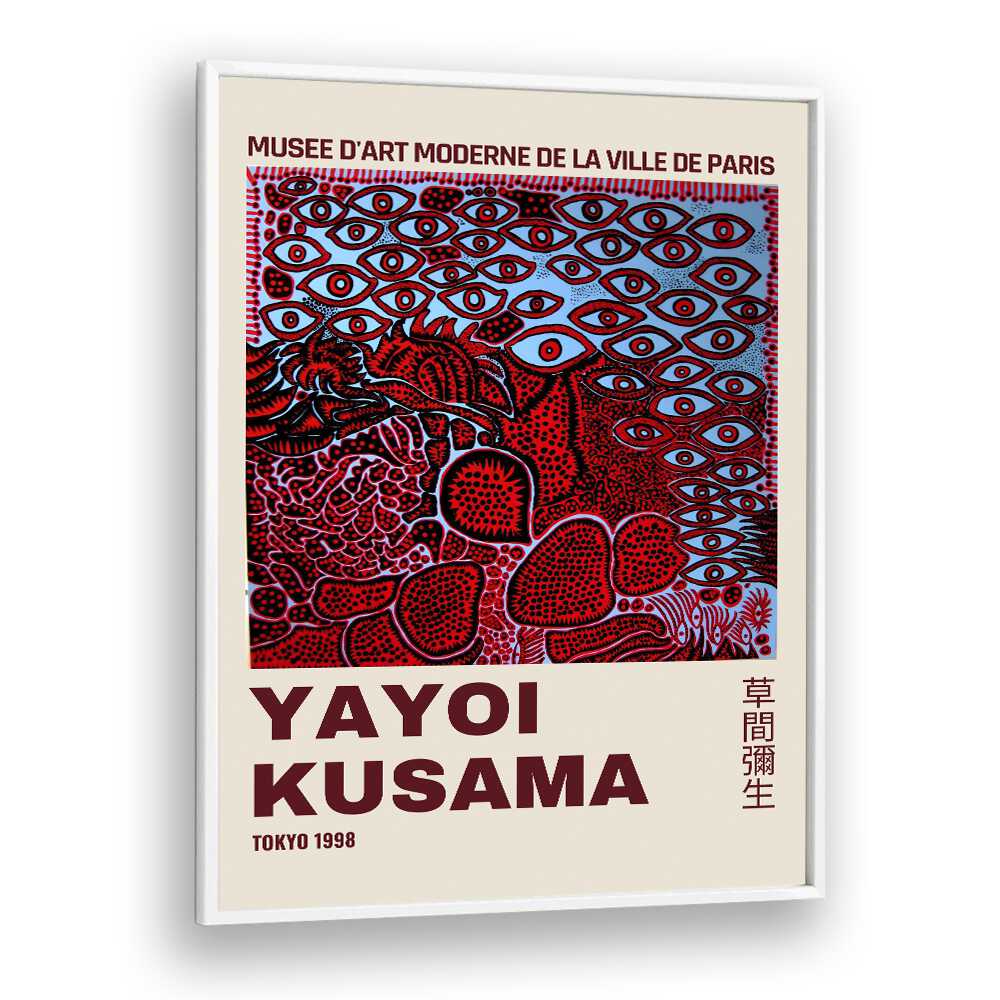 Yayoi Kusama III Japanese Vintage Paintings in White Plain Frame