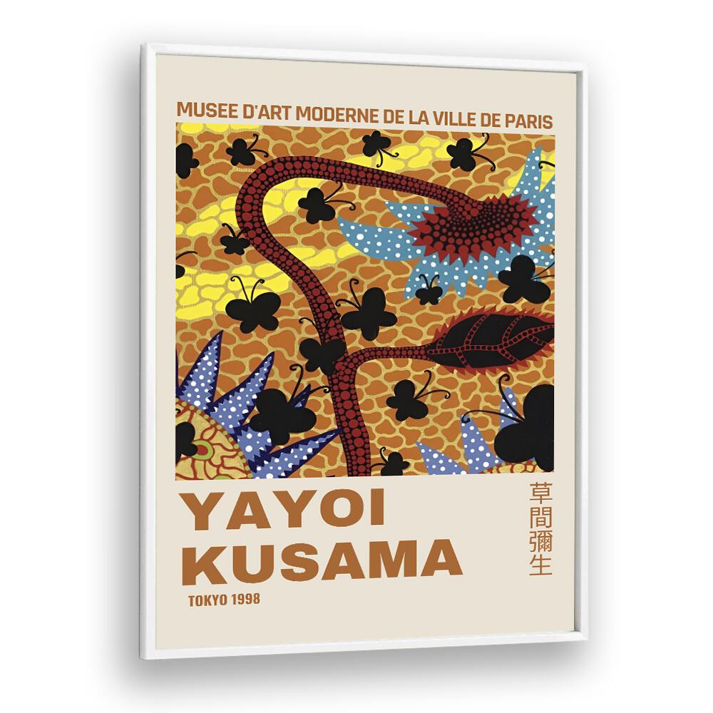 Yayoi Kusama IV Japanese Vintage Paintings in White Plain Frame