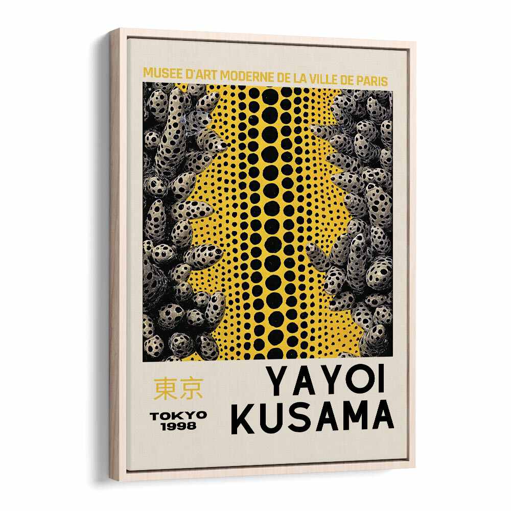 Yayoi Kusama Japanese Vintage Paintings in Oak Wood Floater Frame