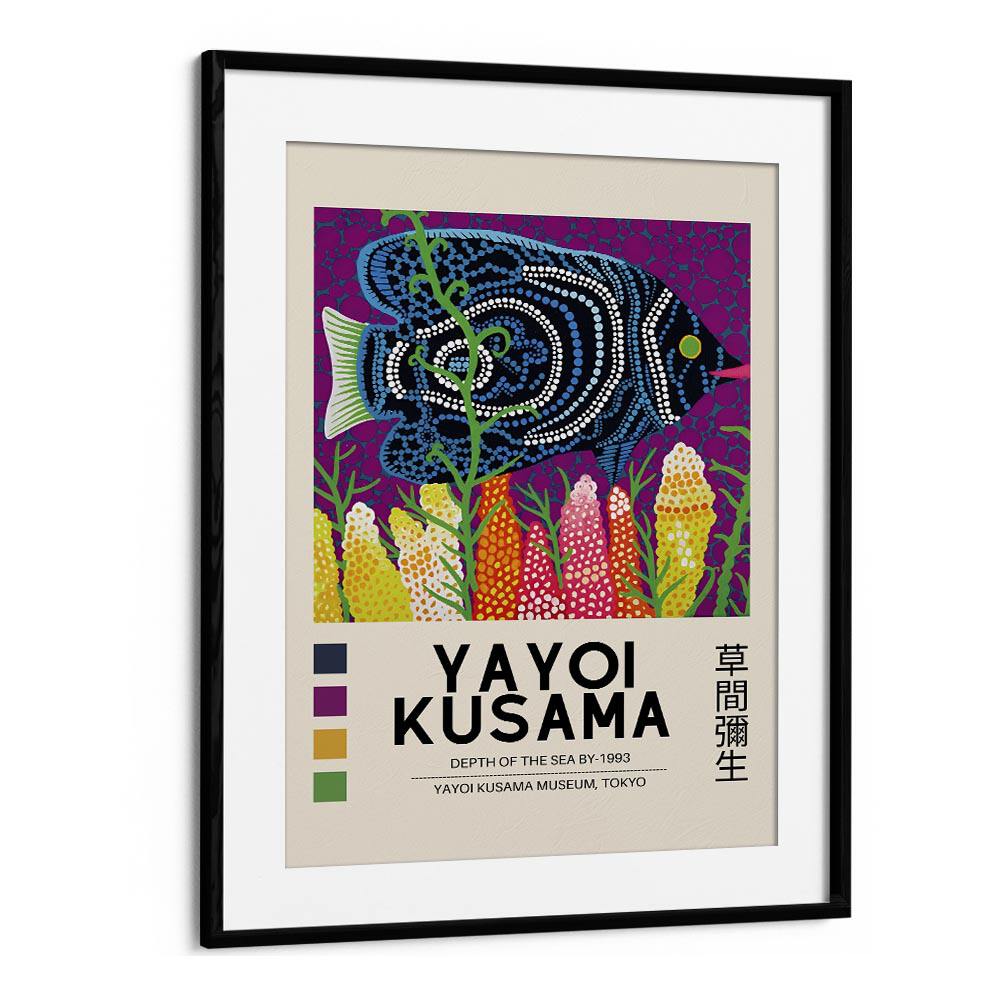 Yayoi Kusama VII Japanese Vintage Paintings in Black Frame With Mount