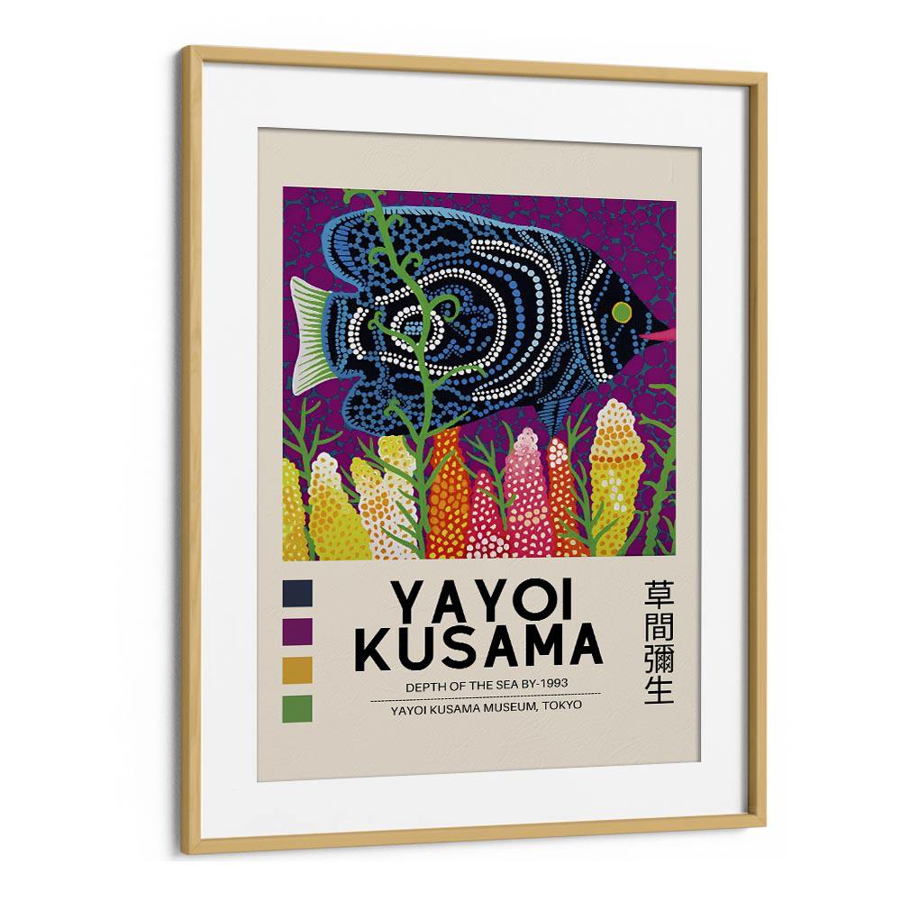 Yayoi Kusama VII Japanese Vintage Paintings in Oak Wood Frame With Mount