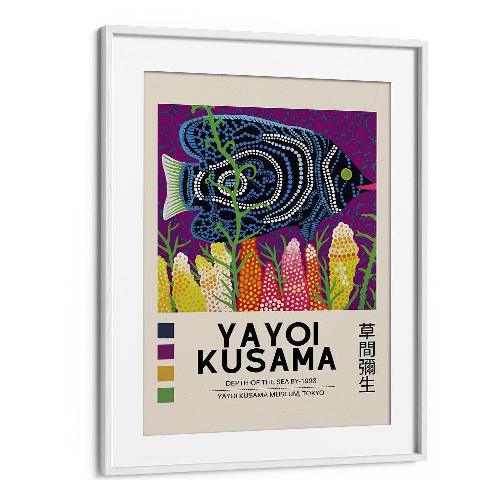 Yayoi Kusama VII Japanese Vintage Paintings in White Frame With Mount