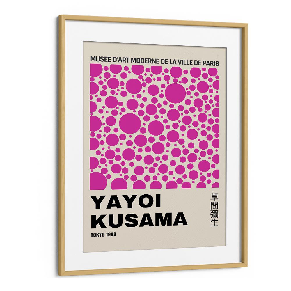 Yayoi Kusama XV Japanese Vintage Paintings in Oak Wood Frame With Mount