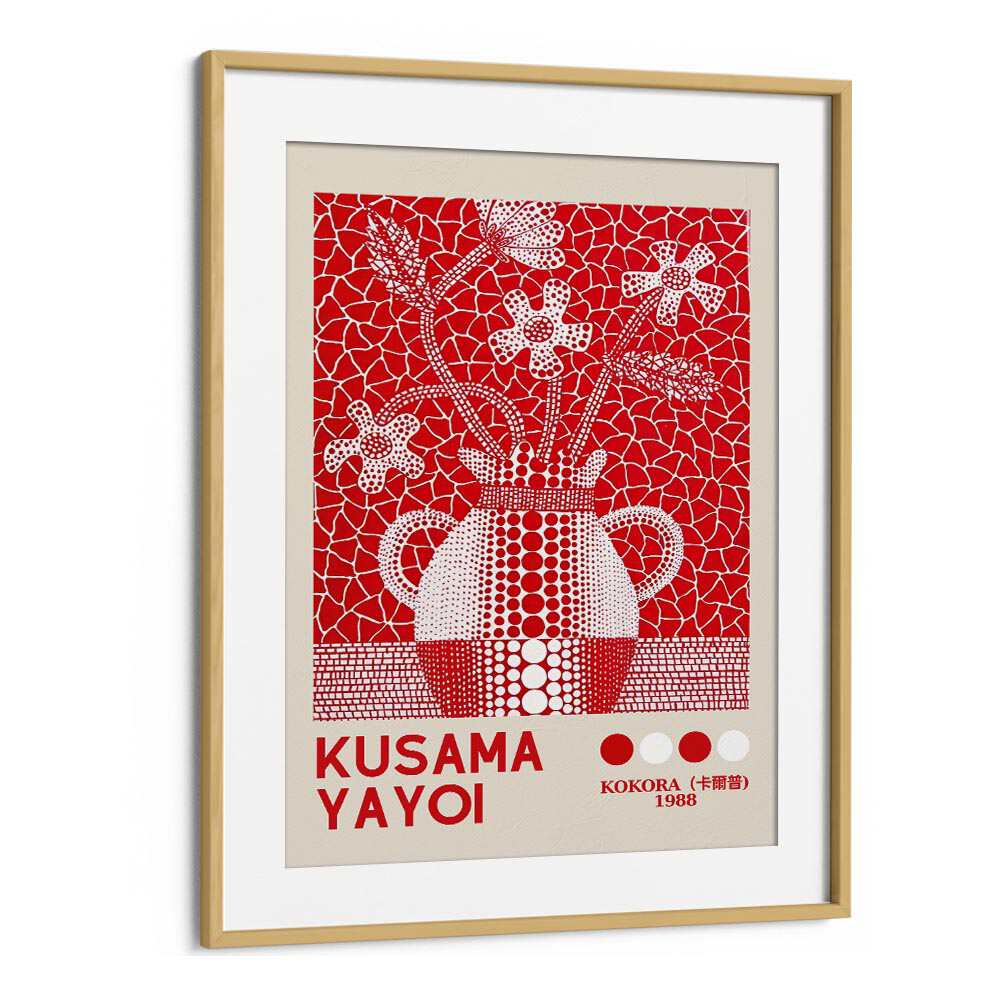 Yayoi Kusama XVI Japanese Vintage Paintings in Oak Wood Frame With Mount