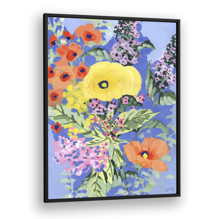 Yellow And Orange Poppies By Ania Zwara Botanical Art Prints Floral Paintings in Black Plain Frame