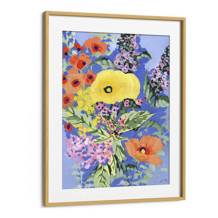 Yellow And Orange Poppies By Ania Zwara Botanical Art Prints Floral Paintings in Oak Wood Frame With Mount