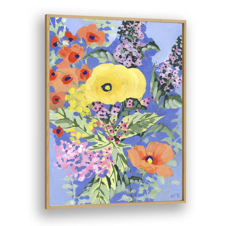 Yellow And Orange Poppies By Ania Zwara Botanical Art Prints Floral Paintings in Oak Wood Plain Frame