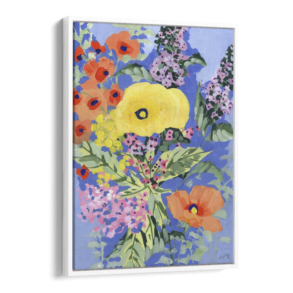 Yellow And Orange Poppies By Ania Zwara Botanical Art Prints Floral Paintings in White Floater Frame