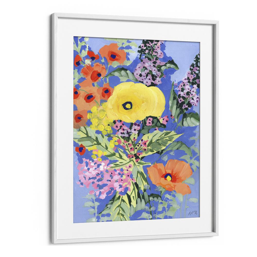 Yellow And Orange Poppies By Ania Zwara Botanical Art Prints Floral Paintings in White Frame With Mount