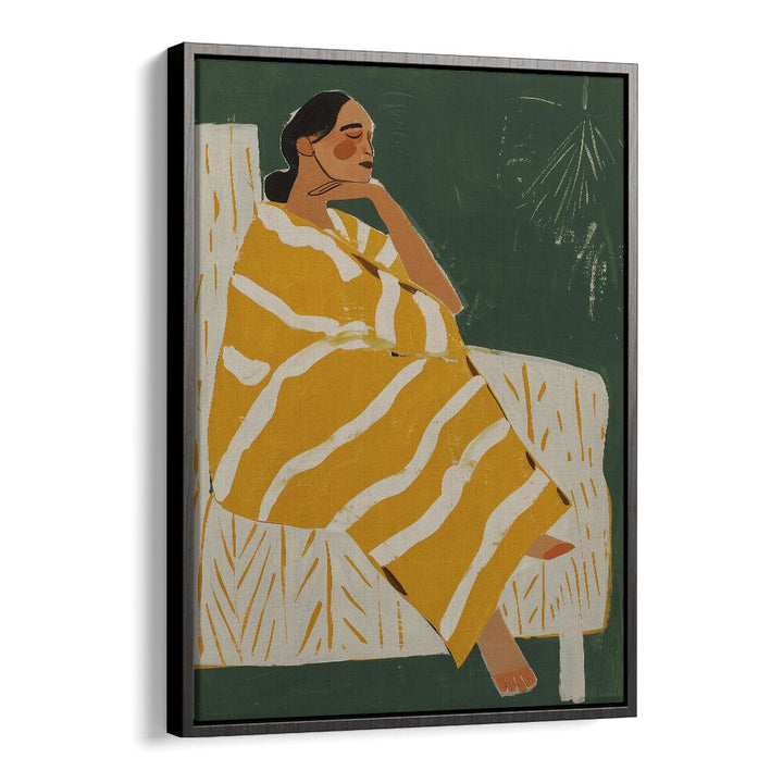 Yellow Plum  Women Illustrations paintings in Black Floater Frame