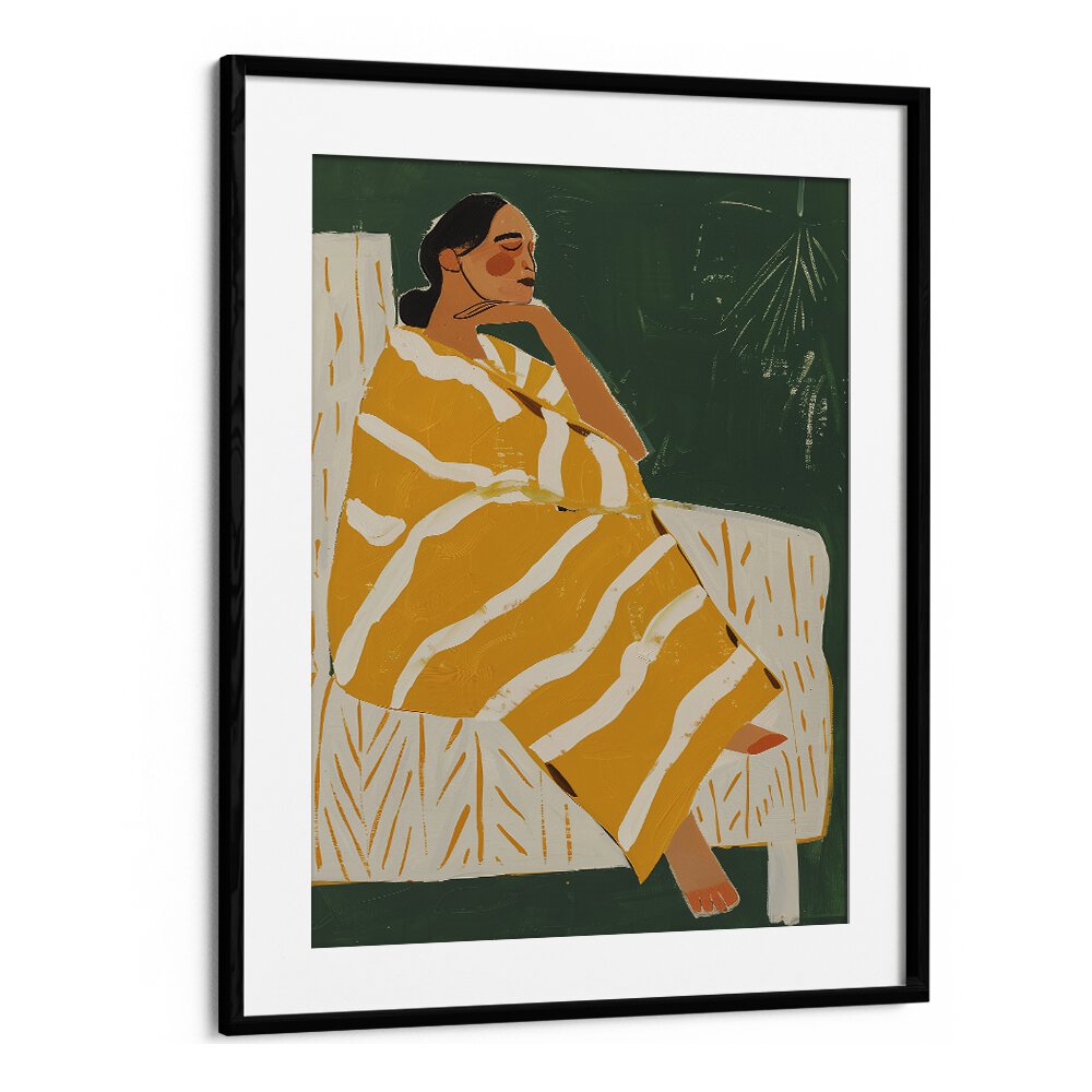 Yellow Plum  Women Illustrations paintings in Black Frame With Mount