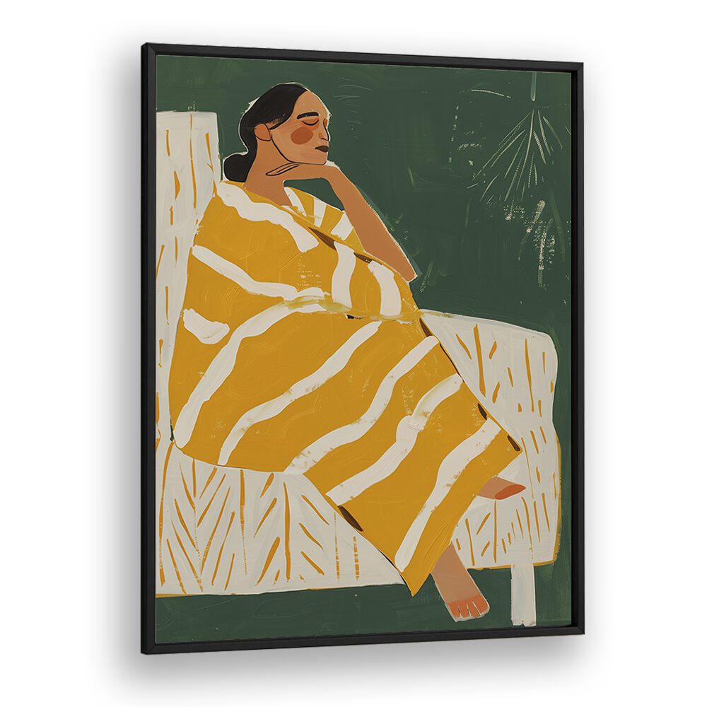 Yellow Plum  Women Illustrations paintings in Black Plain Frame