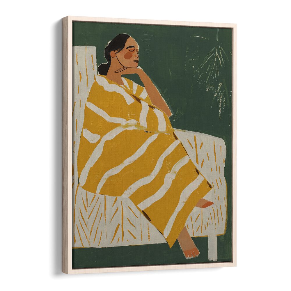 Yellow Plum  Women Illustrations paintings in Oak Wood Floater Frame